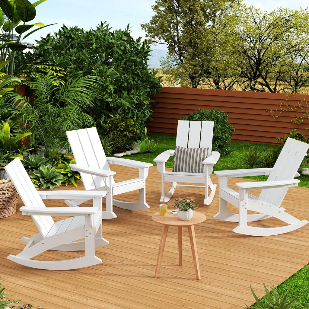 WestinTrends Ashore Patio Rocking Chairs Set of 2, All Weather Poly Lumber Plank Adirondack Rocker Chair, Modern Farmhouse White Rocking Chairs for Porch Garden Backyard and Indoor