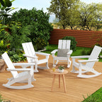 WestinTrends Ashore Patio Rocking Chairs Set of 2, All Weather Poly Lumber Plank Adirondack Rocker Chair, Modern Farmhouse White Rocking Chairs for Porch Garden Backyard and Indoor