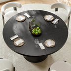 47 inch Round Dining Table for 4, Circle Kitchen Table with Wood Strip Base, Modern Farmhouse Dinner Tables for Kitchen, Living Room (Black)