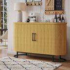 HUAHUU Sideboard Buffet Cabinet with Storage, 47.2" Fluted Storage Cabinet with Sliding Door & Adjustable Shelf, Modern Accent Coffee Bar Console Cabinet for Living Room Kitchen, Natural Oak
