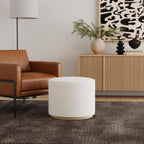 Spatial Order 22" Round Ottoman with Wooden Base - Cream Textural Fabric