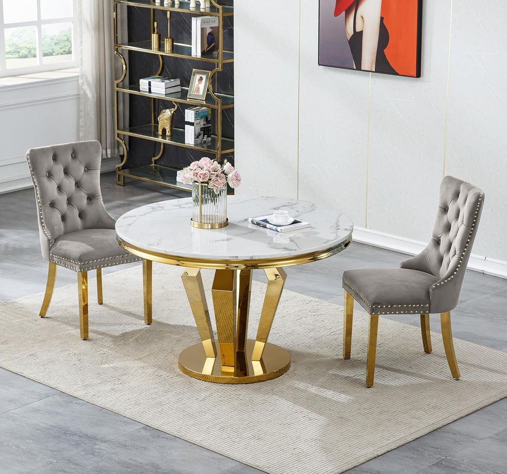 HomVent Round Faux Marble Dining Table, Circle Faux Marble Kitchen Table with Stainless Steel Base, Round Dining Room Table for Kitchen