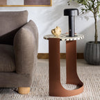 SAFAVIEH Couture Collection - Tomlinson Brown & White Metal Accent Table, Sculptural Modern Side Table, High-Gloss Resin Round Top, Fully Assembled (SFV6805B)