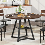 knoworld Round Dining Table for 4, Kitchen Tables Dining Room Circle Dinner Table with Pedestal Metal Frame, Space Saving Wood Industrial Kitchen & Dining Room Tables, Walnut 43In