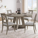 GAOMON 47 Inch Round Dining Table for 4-6 People, Circle Dinner Table with Wooden Cross Pedestal Base, Farmhouse Kitchen Furniture for Dining Room, Living Room, Kitchen (Table Only) - Grey