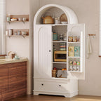 IRONCK 70.9 in Kitchen Pantry with Large Drawer Adjustable Shelves | kitchen pantry; 2 doors; large drawer; adjustable shelves; arched open shelving