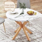 DlandHome Round Dining Table for 4, 39.4 Inches Kitchen Table with X Shaped Wooden Pedestal Base, Circle Dinner Tables for Dining Room, Kitchen, Living Room(Table Only), Marble & Oak Color