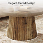 Tribesigns 31.5" Round Coffee Table, Modern Fluted Drum Coffee Tables for Living Room, Wood Farmhouse Boho Accent Pedestal Center Table for Apartment, Small Space, Brown