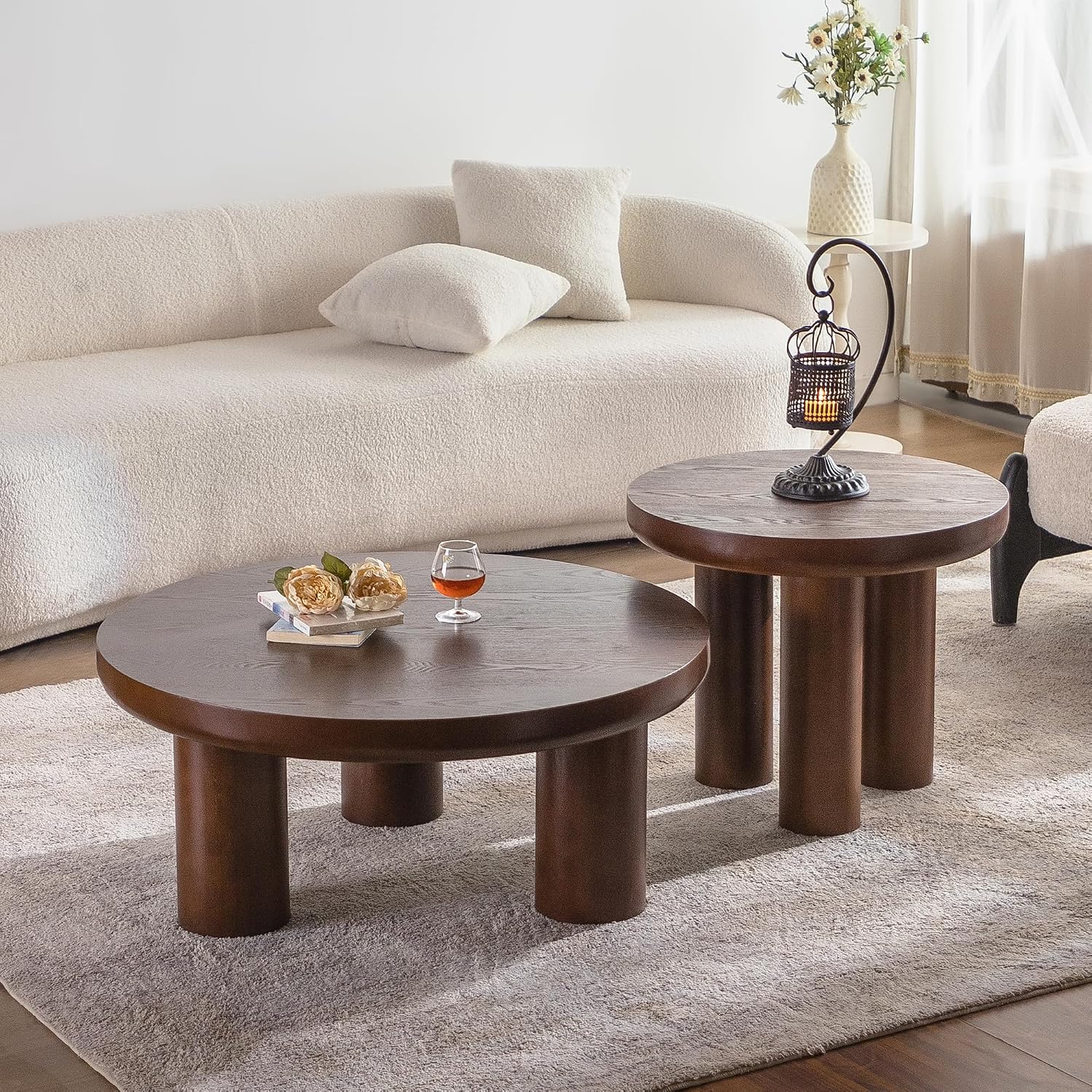 24" Walnut End Table, Simple End Table, Handcrafted Solid Round Table for Living Room, Apartment, Easy Assembly.