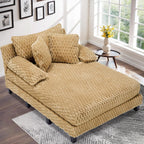 Faux Fur Oversized Chaise Lounge Indoor with Adjustable Backrest | 59 Inches Single Sleeper Sofa Chair, with 3 Lumbar Pillows, Upholstered, for Living Room, Bedroom, Office