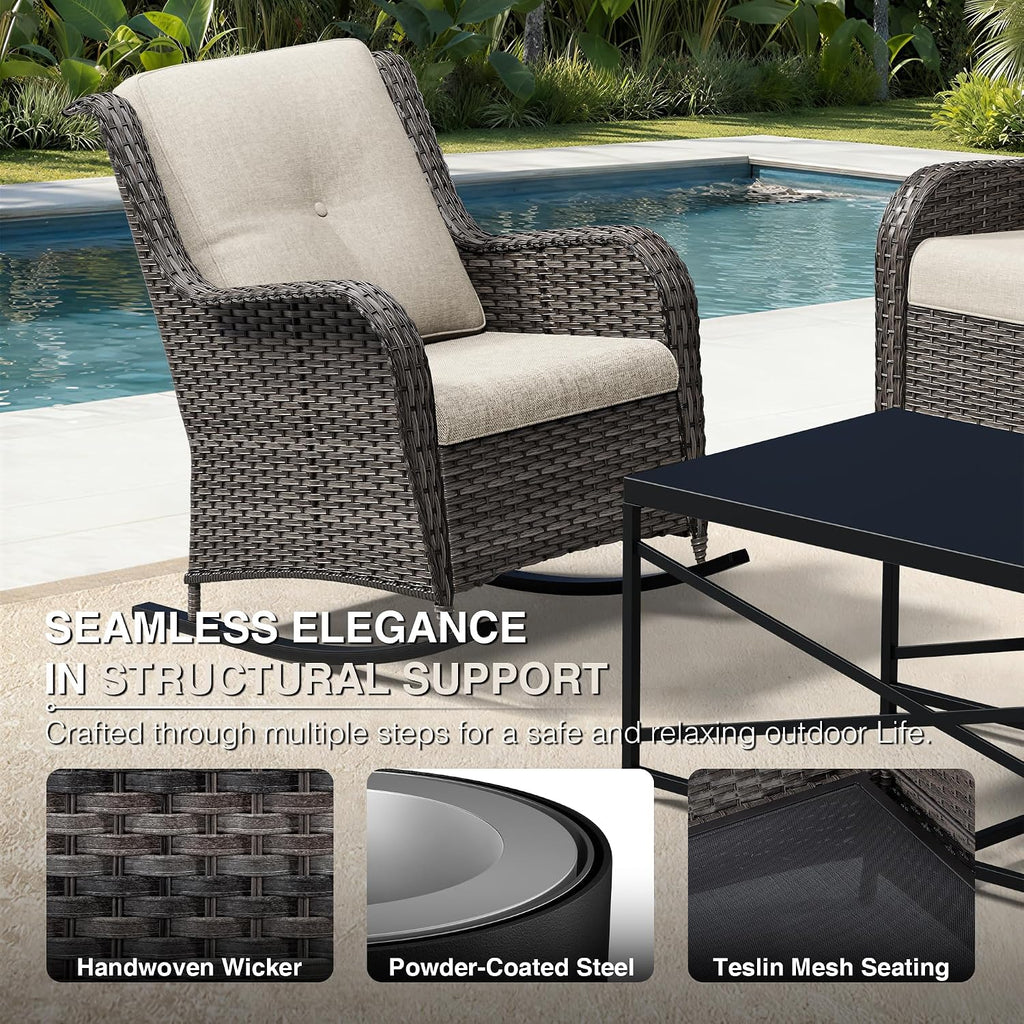 Joyside Outdoor Rocking Chair, Wicker Patio Furniture with High Back, Deep Seating, Wide Armrest, Thickened Cushions, Outdoor Rattan Furniture for Deck, Porch Use
