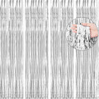 BTSD-home Silver Foil Fringe Curtain, Metallic Photo Booth Backdrop Tinsel Door Curtains for Wedding Birthday Bridal Shower Baby Shower Bachelorette Christmas Party Decorations(4 Pack, 8ft x 3ft)