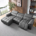 KEIKI 113" L-Shaped Genuine Leather Wall-Hugger Reclining Sofa with Left Chaise, Adjustable Backrest & Footrest, Modern Electric Control 3-Seater Couch with USB, for Living Room, Dark Grey