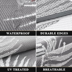 Pauwer Waterproof Outdoor Rug 8x10, Reversible Plastic Straw Patio Camping Rug, Indoor Outdoor RV Mat Carpet for Deck, Camper, Porch, Balcony, Backyard, Picnic, Leaf Grey