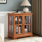 KEIKI Lighted Curio Display Cabinet with Adjustable Glass Shelves, Retro Storage Cabinet with Tempered Glass Doors, Elegant Showcase for Home Décor, Dark Oak