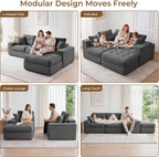 100" L Shaped Cloud Couch with Ottoman, Couches for Living Room | Modular Sectional Sofa, Upholstered Cloud Sofa with Layered Cushion, Dark Grey Sectional Couch, No Assembly