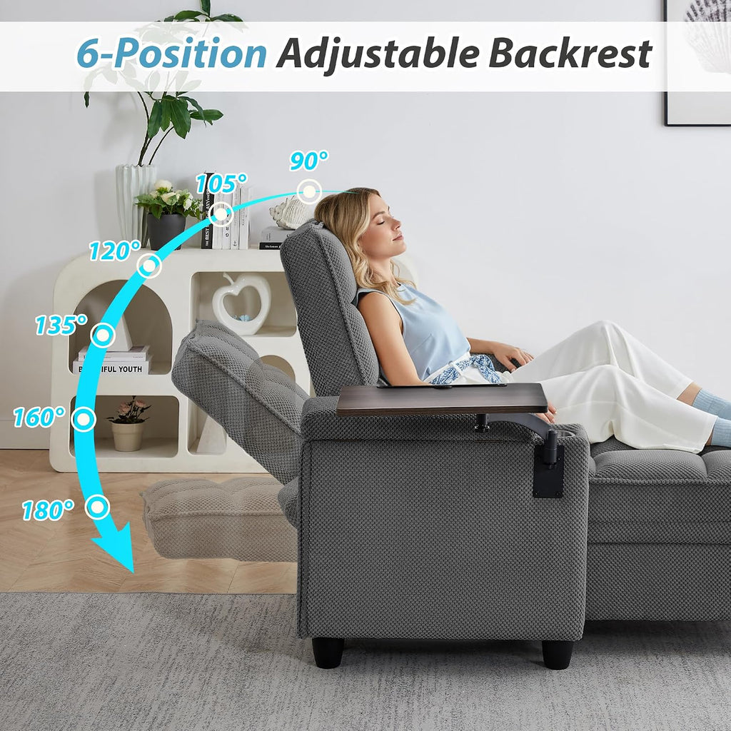 Eafurn Convertible Chaise Lounge Sleeper Chair with Storage and 6-Position Reclining Backrest,Modern Tufted Recliner Lounge Chaise Chair with Swivel Tray Table & USB Port for Living Room