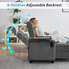 Eafurn Convertible Chaise Lounge Sleeper Chair with Storage and 6-Position Reclining Backrest,Modern Tufted Recliner Lounge Chaise Chair with Swivel Tray Table & USB Port for Living Room