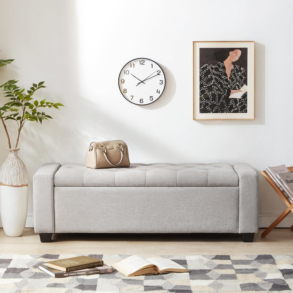 Huatean Home 48" Ottoman with Storage, Light Gray Storage Ottoman Bench
