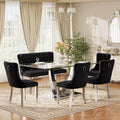 Mid Century Modern Glass Dining Table Set for 6 with Bench, 63'' Large Luxury Clear Rectangular Glass Top Dinner Room Set, 6 PCS Retro Furniture Kitchen Set, Black High-end Tufted Chairs