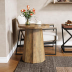 Tribesigns Farmhouse Round End Table, Wooden Couch Side Table with Octagonal Base, Rustic Brown Nightstand Pedestal Accent Furniture for Living Room, Bedroom (1)