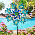 Green Sea Turtle Wind Spinners Garden Stake, 39" Turtles Wind Spinner Outdoor Decorations- Metal Outside Lawn Stake Wind Sculptures for Yard Patio,Lawn & Garden Art Decor