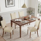 KISLOT Upholstered Dining Chairs Set of 4, Modern Velvet Kitchen Chairs with Solid Wood Legs, High Back Wooden Dining Room Chairs with Dark Walnut Color Legs for Farmhouse Kitchen Dining Room, Linen