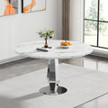 Henf Modern Round Dining Table for 4-6 White Silver 47" Faux Marble Kitchen Table with Diamond-Shape Mirrored Stainless Steel Legs, Contemporary Modern Circle Dining Room Table (Table Only)