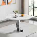 Henf Modern Round Dining Table for 4-6 White Silver 47" Faux Marble Kitchen Table with Diamond-Shape Mirrored Stainless Steel Legs, Contemporary Modern Circle Dining Room Table (Table Only)