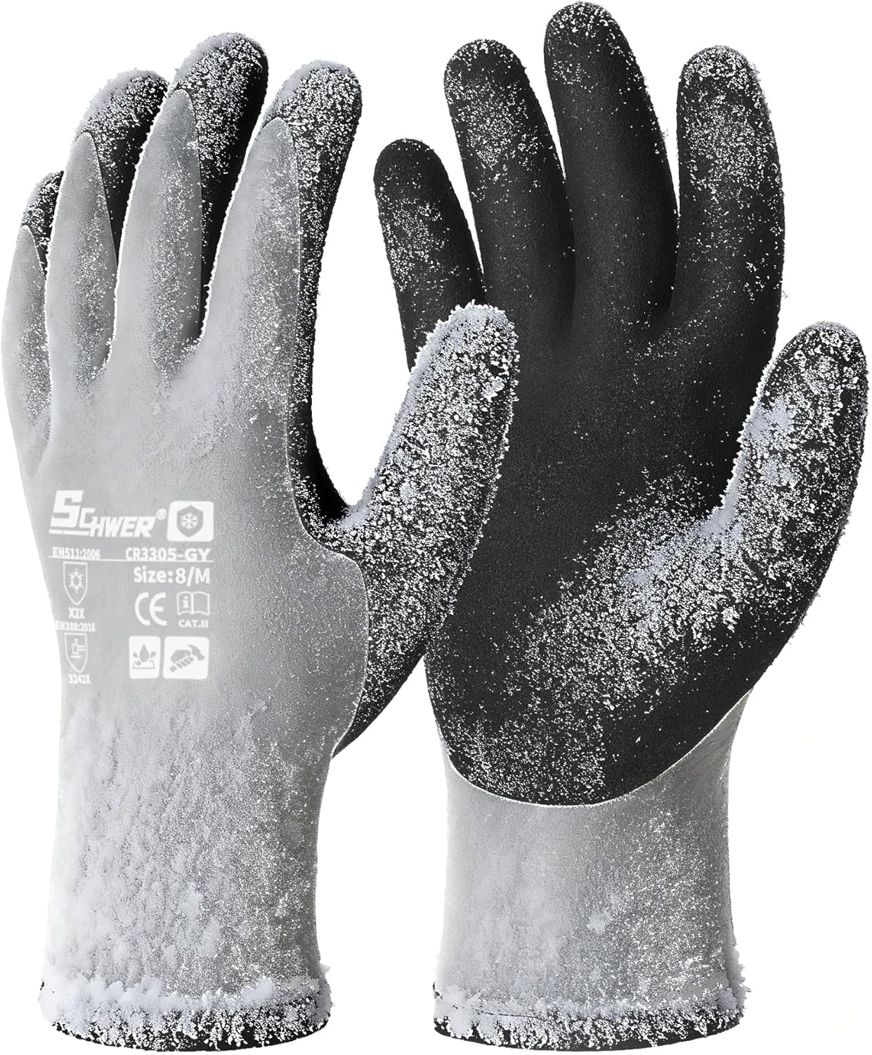 Schwer 2 Pairs 100% Waterproof Winter Work Gloves, ANSI A2 Cut Resistant Freezer Gloves for Outdoor Cold Weather Keep Hands Warm, Enhanced Warmth & Durability, for Shoveling Snow, Ice Fishing, M