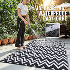 OLANLY Waterproof Outdoor Rug 5x8 ft Clearance, Reversible Outdoor Plastic Straw Rug, RV Mat, Indoor Outdoor Carpet for Patio, Camping, Balcony, Deck, Backyard, Black & White