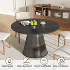 47 inch Round Dining Table for 4-6, Circle Kitchen Table with Sturdy Tapered Base, Mid Century Modern Fluted Dining Tables for Dining Room, Kitchen, Living Room (Black, 47inch)