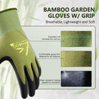 COOLJOB 2 Pairs Gardening Gloves for Women and Men, Bamboo Working Gloves Touchscreen, Grippy Nitrile Rubber Coated Work Gloves, Green/Black, Large Size (2 Pairs L)
