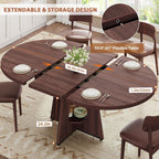 Extendable Dining Table, Round Kitchen Dining Room Dinner Table with for 4 6 8 People, Space Saving Modern Oval Expandale Furniture with Storage and Pedestal for Kitchen Living Room (Brown)