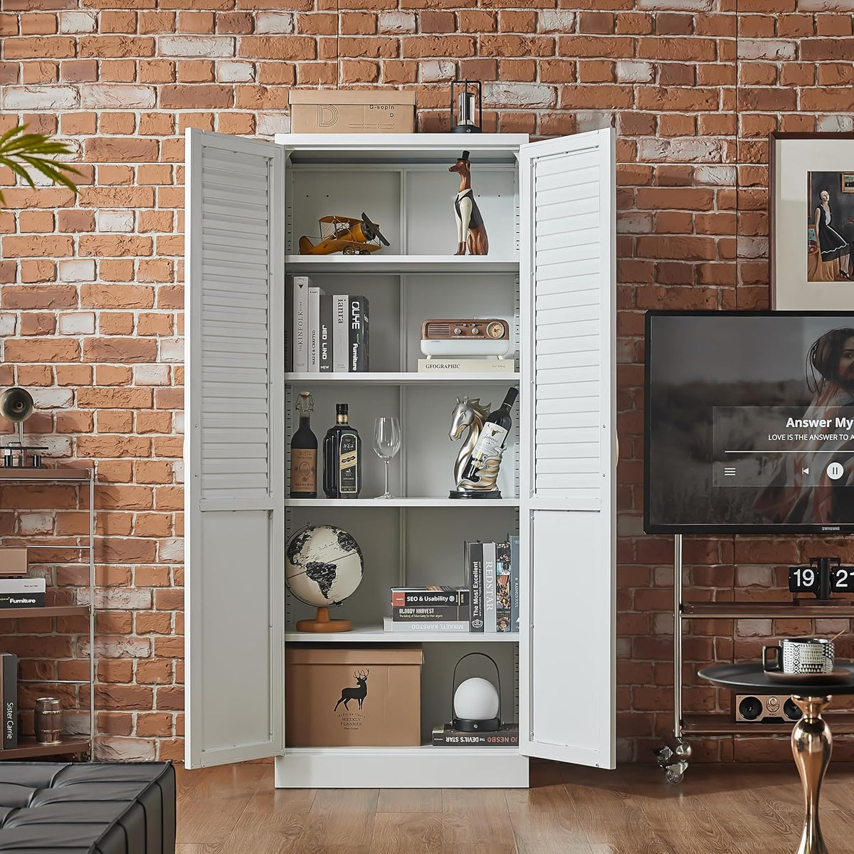 Modern Metal Pantry Cabinet with 4 Adjustable Shelves, Freestanding Steel Storage Cabinet for Kitchen & Home, 71" Tall