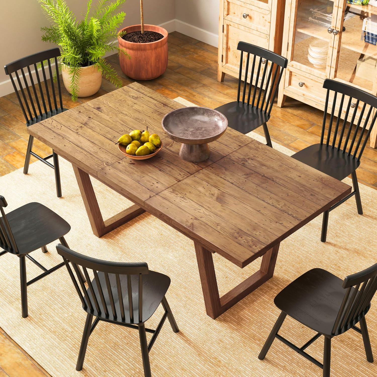 55-70.5" Extendable Dining Table Pine Expandable Dining Room Table for 4 6 8 People Large Rectangle Table Space Saving for Dining Room Living Room Home Office，Walnut