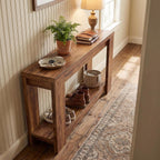 70.9" Rustic Farmhouse Console Sofa Table - Heavy Duty MDF Entryway Table with 2-Tier Storage, Narrow Long Table for Behind Couch, Brown