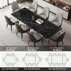 Modern Expandable Dining Table 62.99" to 94.48", 6-10" Marble Look Sintered Stone Rectangular Dining Table with Black Carbon Steel Crescent Legs, Save Dining Room Kitchen Space (Knight Black)