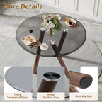 LKTART Small Glass Dining Table for 2-4 People, 35" Round Dining Table with Metal Legs, Glass Kitchen Table for Dining Room Home Office Small Spaces, Walnut