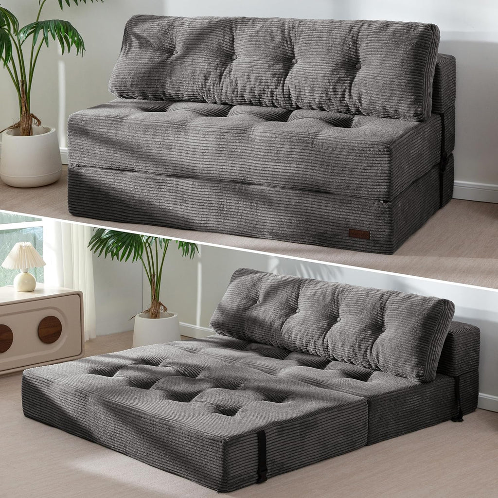 MAXYOYO Folding Sofa Bed, Convertible Chair Bed with Pillow | Portable 4 in 1 Fold Out Chair to Floor Bed, Versatile Floor Sofa Couch for Living Room Bedroom, Dark Grey, Double