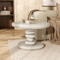 24/7 Shop at Home Kavren Modern 22-inch Oval Glossy Pedestal End Table, Stone Shape Living Room Furniture for Small Space, Ivory