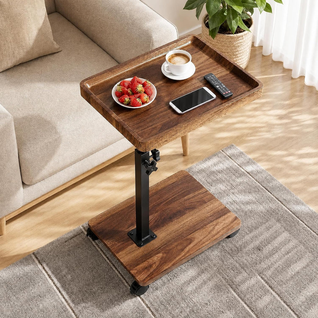End Table C Table Adjustable Height, 360°Swivel TV Tray Table for Small Spaces, Couch Tables that Slide Under, C Shaped Side Tables Living Room and Bedroom for Sofa, Bed,Chair, Snack