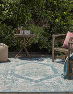 Unique Loom Outdoor Traditional Collection Area Rug - Valeria (10' x 13' 1" Rectangle, Aqua/ Ivory)