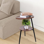 Side Table Small End Table, Oval Round Wood Sofa Table, 2 Tier Accent Table Nightstand Bedside Table with Metal Frame for Living Room, Bedroom, Small Spaces (Rustic Brown)