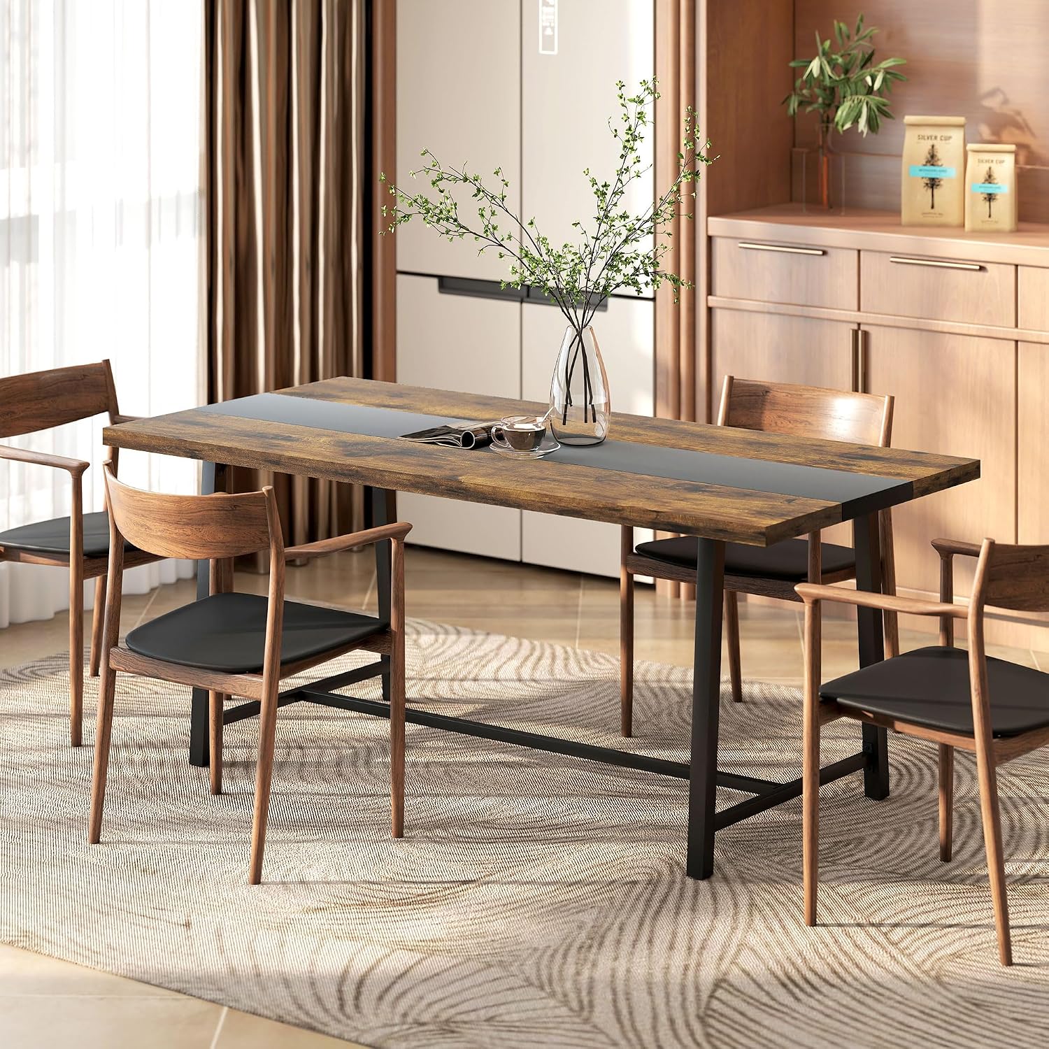 HOMCOM Industrial Dining Table for 8 People, 70.9" Long Rectangular Kitchen Table with Large Tabletop and Steel Legs for Dining Room, Rustic Brown