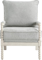 OSP Home Furnishings Kaylee Spindle Accent Chair with Antique White Wood Frame, Smoke Grey Fabric