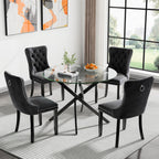 36" Round Dining Table for 4, Modern Clear Glass Kitchen Table for 4 with Black X Metal Legs, Contemporary Small Circle Dining Room Leisure Tables for Kitchen Apartment