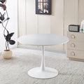 42.1" Round Dining Table Mid Century Modern Tulip Table Kitchen Dining Table for 4 People with MDF Tabletop & Pedestal Base for Coffee Office Living Room Dining Room (White)