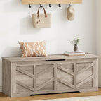 Extra Large Storage Chest, Storage Bench with 2 Safety Hinges | 51.2" Storage Trunk Supports 330 lb, Wooden Farmhouse Blanket Storage for Bedroom, living room, entryway, Greige
