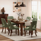 AQO Wooden Dining Chairs Set of 6, Mid Century Upholstered Kitchen Chairs Dining Room Chairs, Chenille Farmhouse Kitchen Chairs Dinner Chair for Kitchen Dining Room, Green